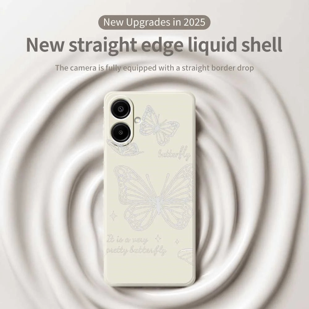 For Samsung Galaxy A08 5G / A08 4G / A07 5G / A07 4G Case Hollow Butterfly Pattern Printing Straight Edge TPU Phone Back Cover - Beige - 3