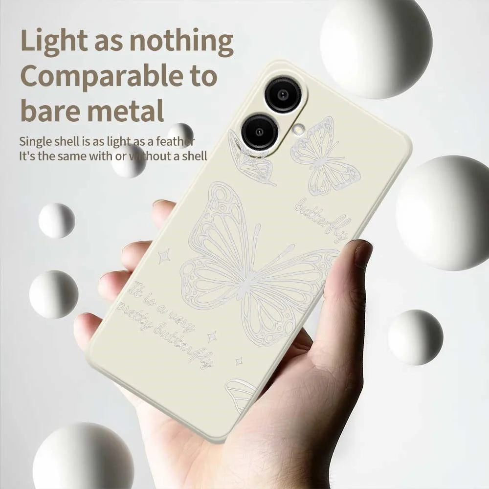 For Samsung Galaxy A08 5G / A08 4G / A07 5G / A07 4G Case Hollow Butterfly Pattern Printing Straight Edge TPU Phone Back Cover - Beige - 4