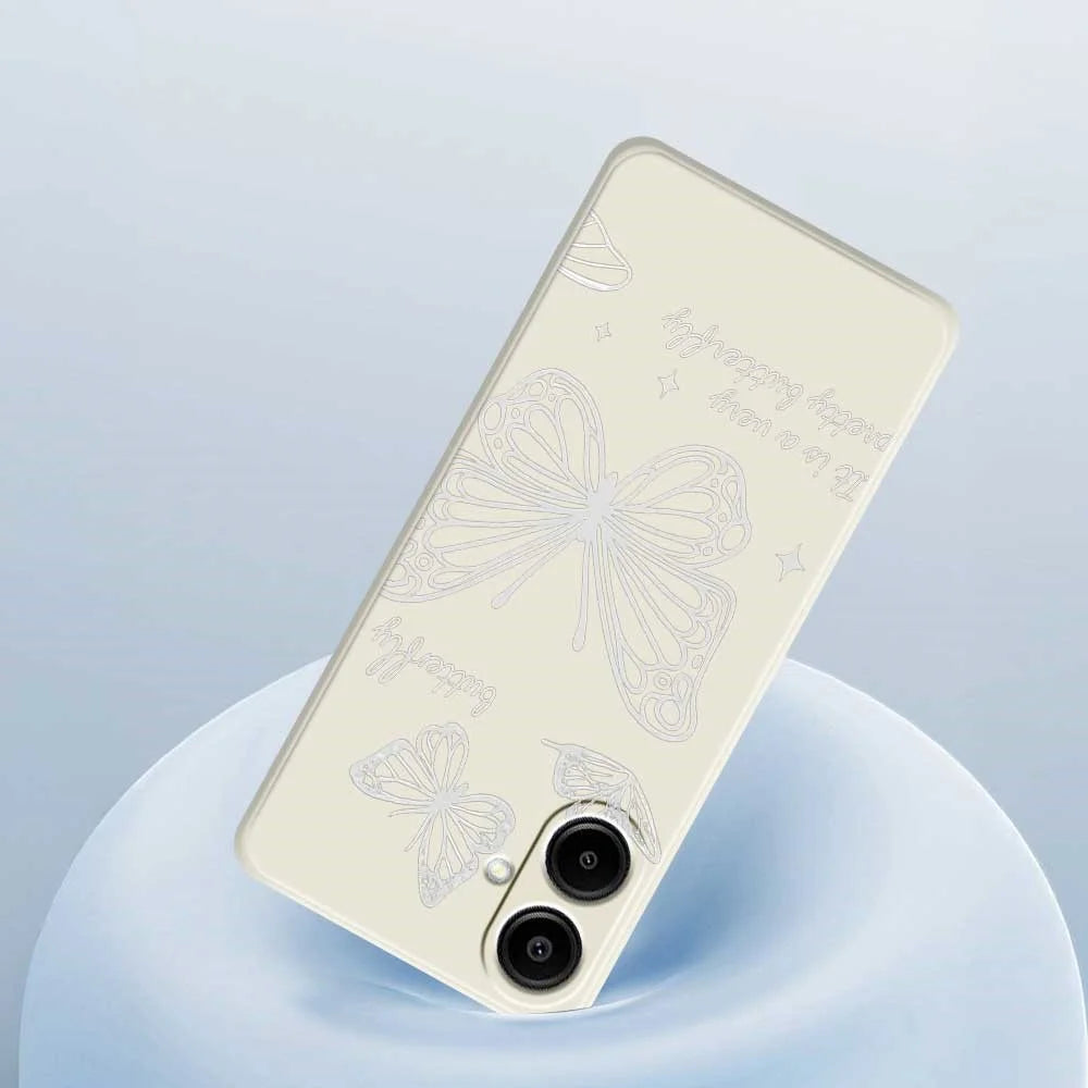 For Samsung Galaxy A08 5G / A08 4G / A07 5G / A07 4G Case Hollow Butterfly Pattern Printing Straight Edge TPU Phone Back Cover - Beige - 5