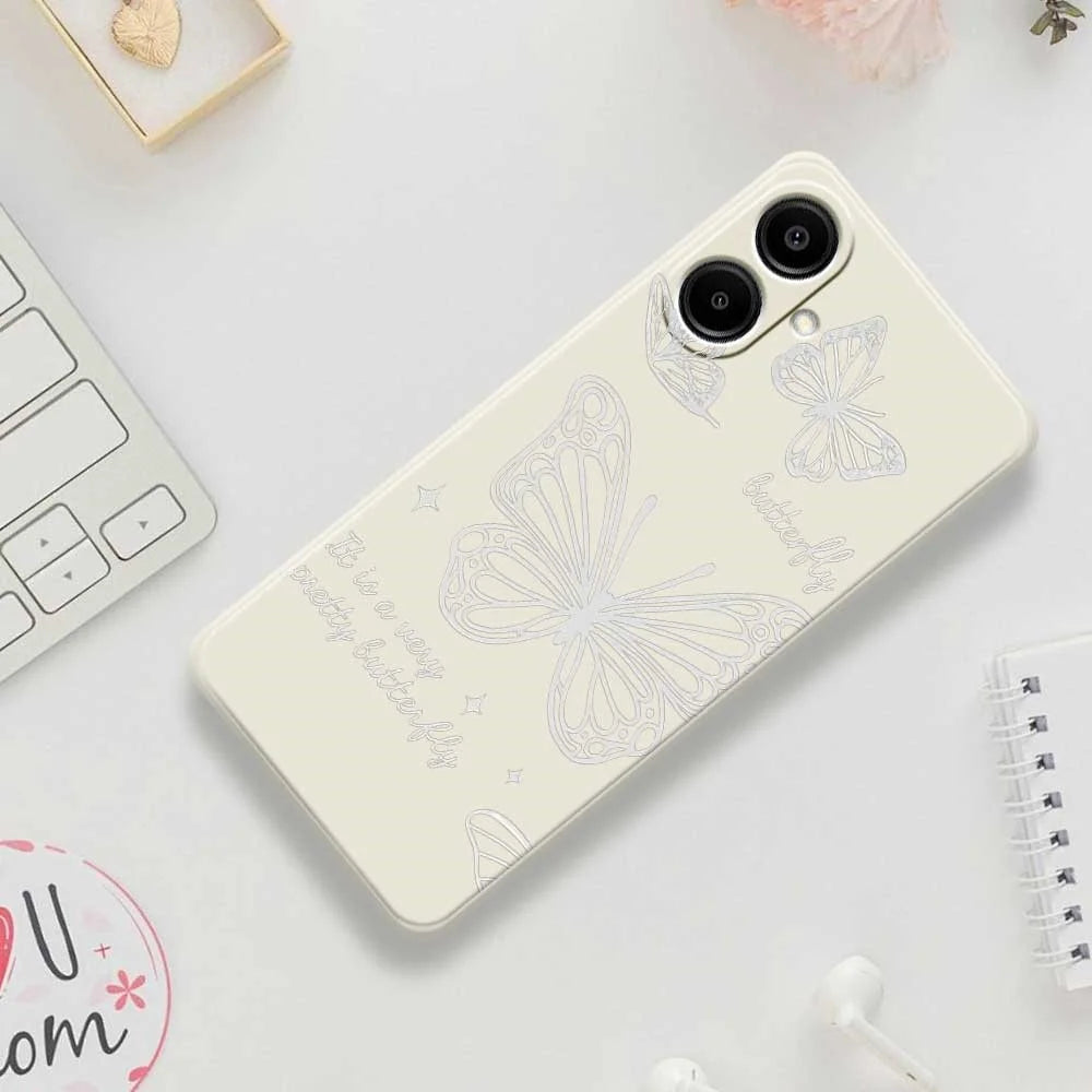For Samsung Galaxy A08 5G / A08 4G / A07 5G / A07 4G Case Hollow Butterfly Pattern Printing Straight Edge TPU Phone Back Cover - Beige - 7