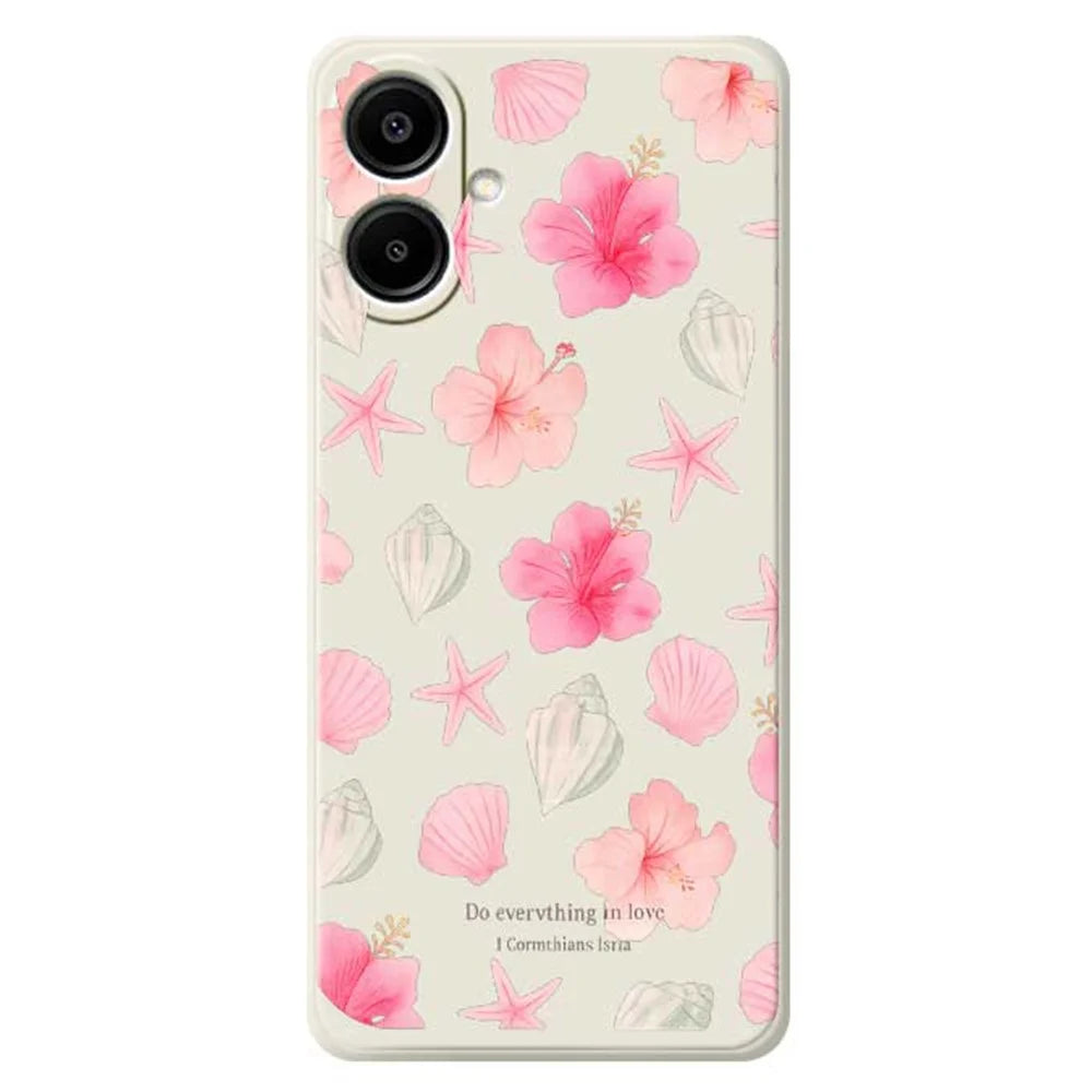 For Samsung Galaxy A08 5G / A08 4G / A07 5G / A07 4G Case Shell Peach Blossom Pattern Printing Straight Edge TPU Phone Back Cover - Beige - 1