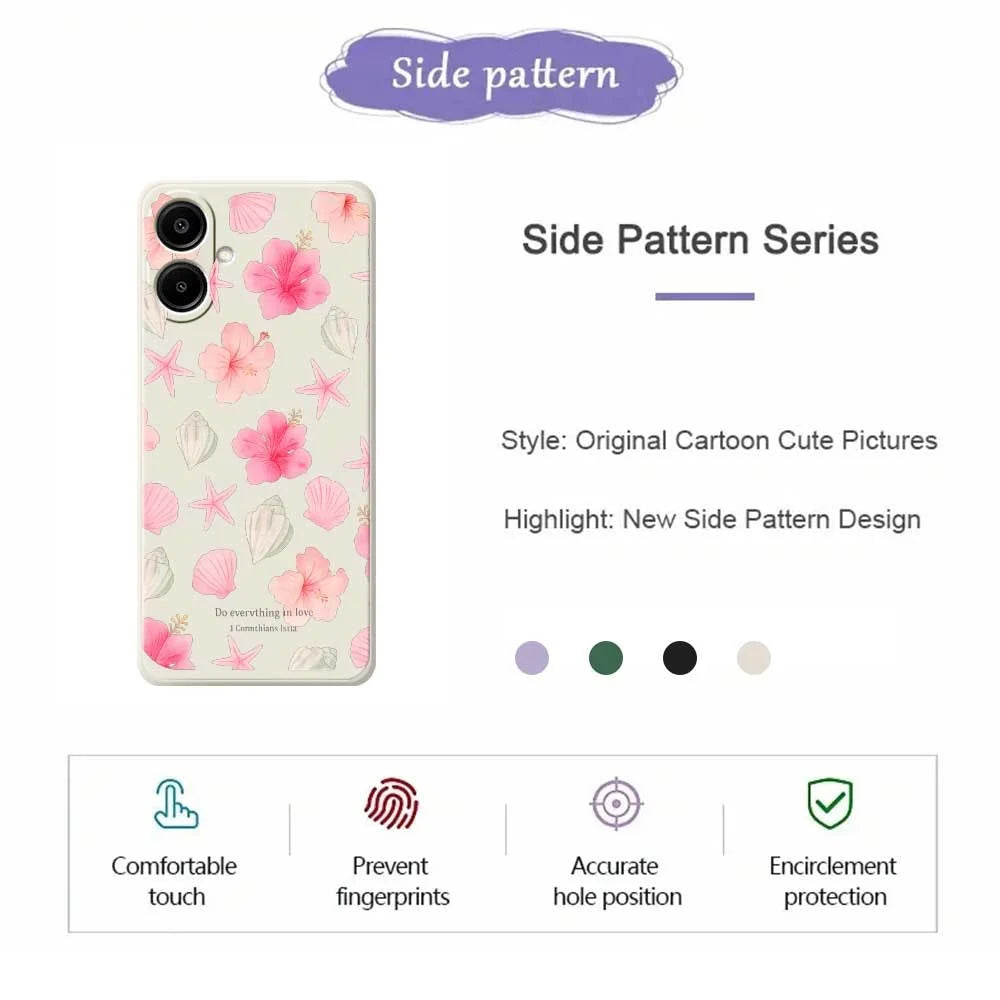 For Samsung Galaxy A08 5G / A08 4G / A07 5G / A07 4G Case Shell Peach Blossom Pattern Printing Straight Edge TPU Phone Back Cover - Beige - 2