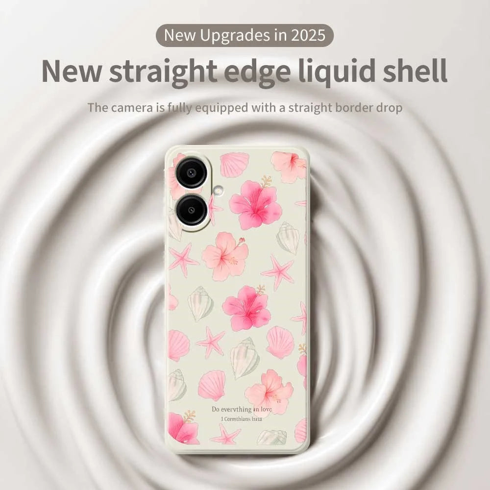 For Samsung Galaxy A08 5G / A08 4G / A07 5G / A07 4G Case Shell Peach Blossom Pattern Printing Straight Edge TPU Phone Back Cover - Beige - 3