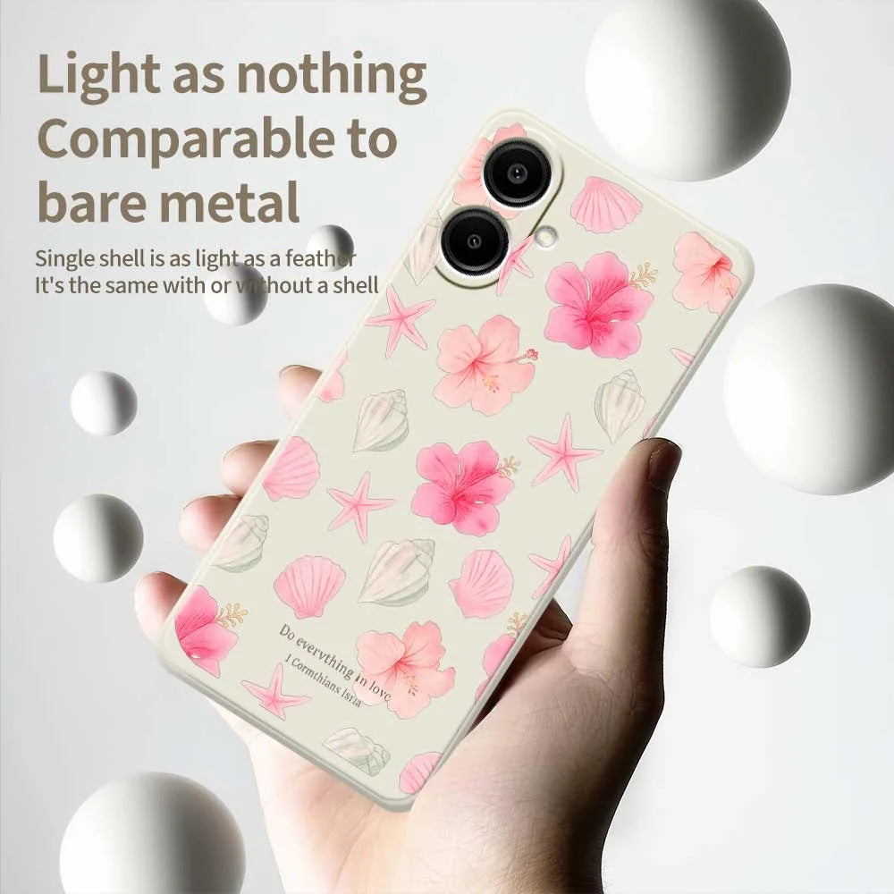 For Samsung Galaxy A08 5G / A08 4G / A07 5G / A07 4G Case Shell Peach Blossom Pattern Printing Straight Edge TPU Phone Back Cover - Beige - 4