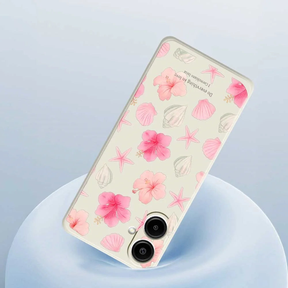 For Samsung Galaxy A08 5G / A08 4G / A07 5G / A07 4G Case Shell Peach Blossom Pattern Printing Straight Edge TPU Phone Back Cover - Beige - 5