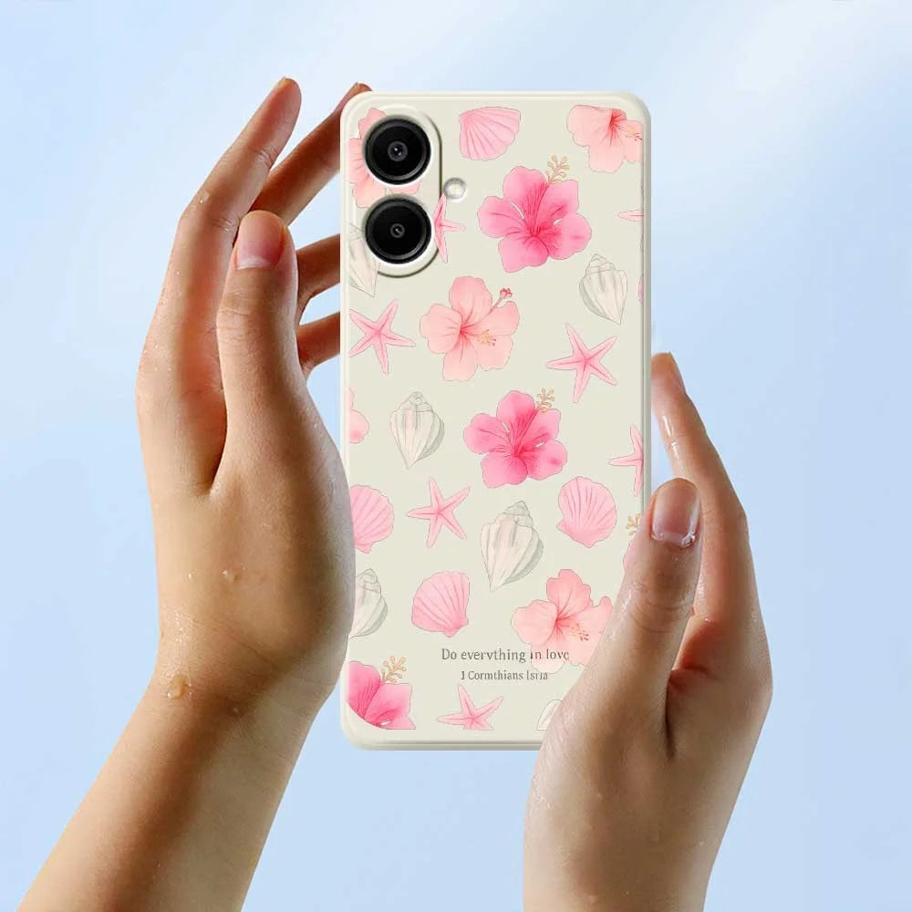 For Samsung Galaxy A08 5G / A08 4G / A07 5G / A07 4G Case Shell Peach Blossom Pattern Printing Straight Edge TPU Phone Back Cover - Beige - 6