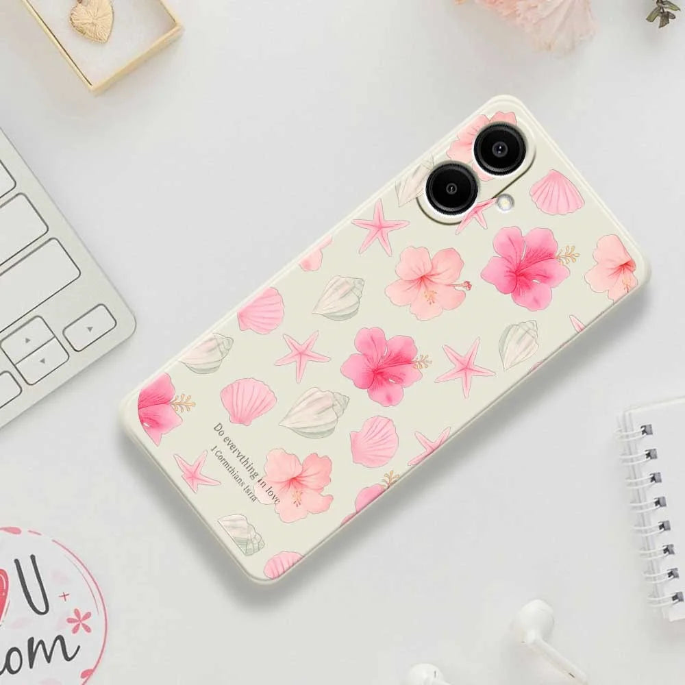 For Samsung Galaxy A08 5G / A08 4G / A07 5G / A07 4G Case Shell Peach Blossom Pattern Printing Straight Edge TPU Phone Back Cover - Beige - 7