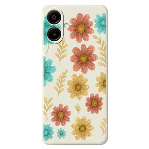 For Samsung Galaxy A08 5G / A08 4G / A07 5G / A07 4G Case Red Yellow Blue Flowers Pattern Printing Straight Edge TPU Phone Back Cover - Beige - 1