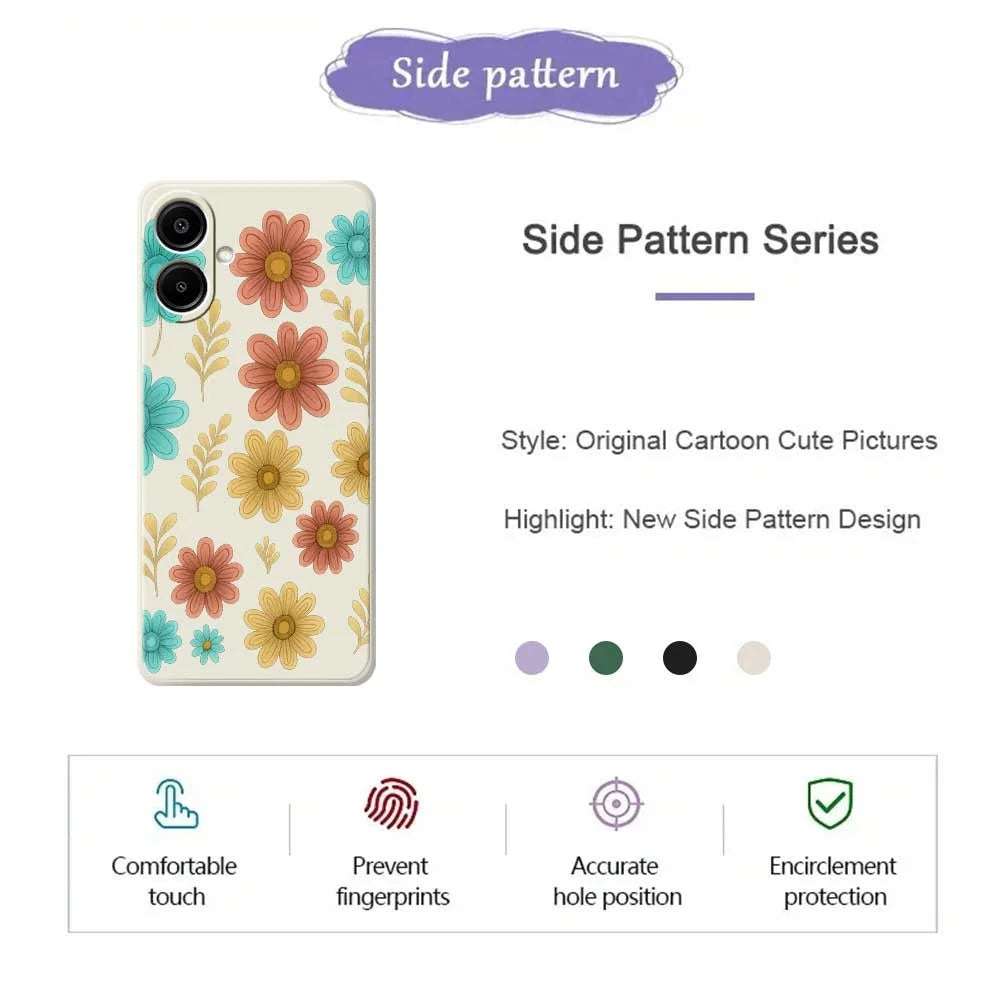 For Samsung Galaxy A08 5G / A08 4G / A07 5G / A07 4G Case Red Yellow Blue Flowers Pattern Printing Straight Edge TPU Phone Back Cover - Beige - 2