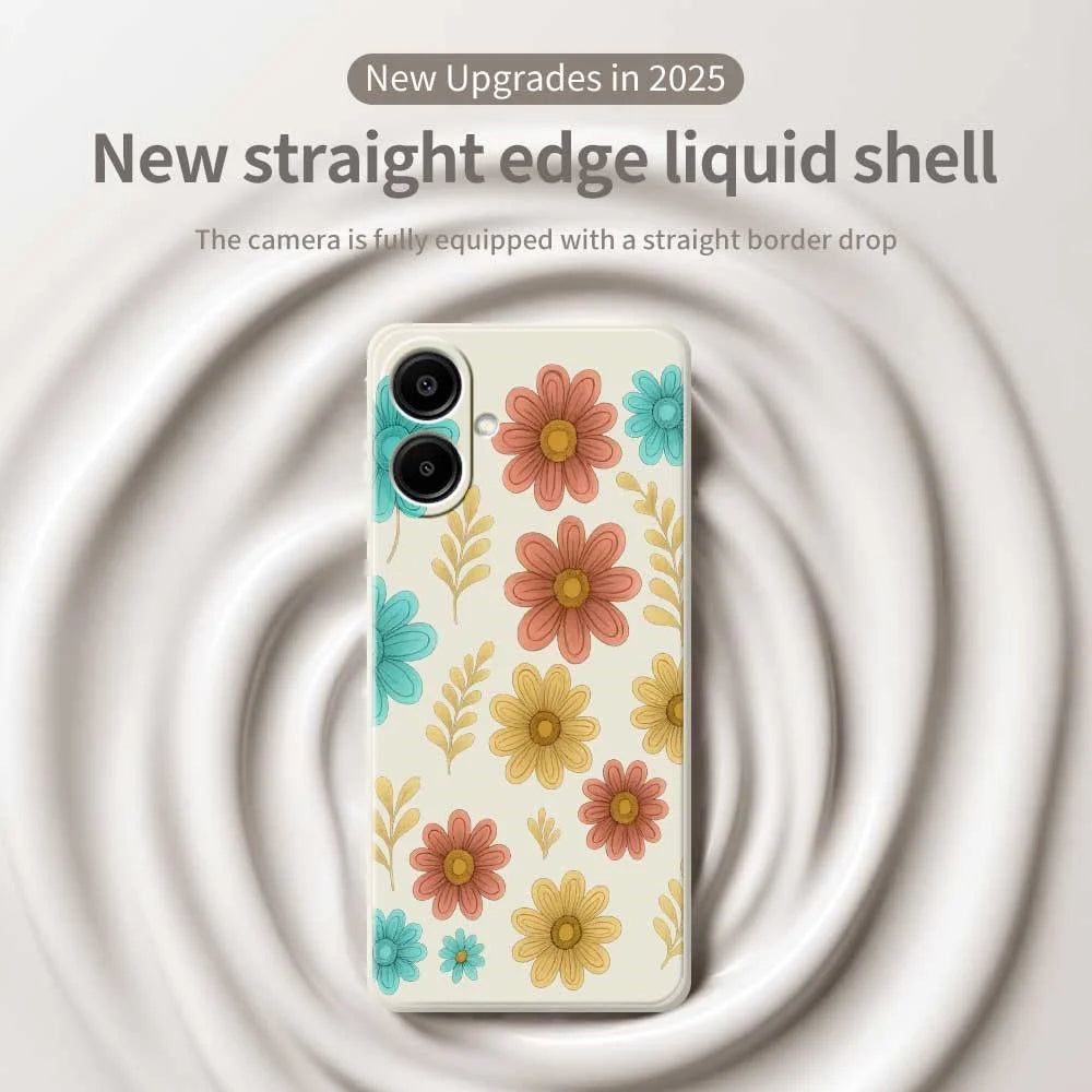 For Samsung Galaxy A08 5G / A08 4G / A07 5G / A07 4G Case Red Yellow Blue Flowers Pattern Printing Straight Edge TPU Phone Back Cover - Beige - 3