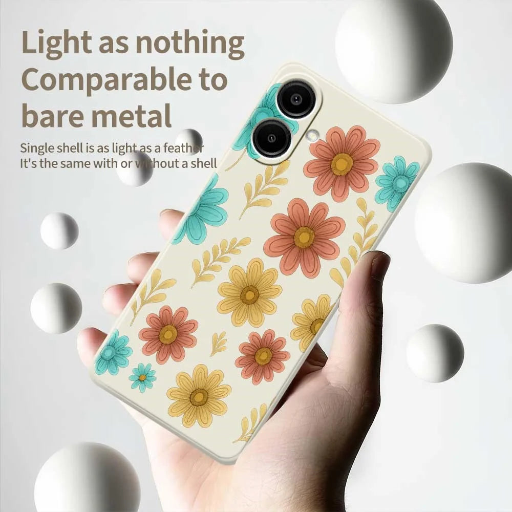 For Samsung Galaxy A08 5G / A08 4G / A07 5G / A07 4G Case Red Yellow Blue Flowers Pattern Printing Straight Edge TPU Phone Back Cover - Beige - 4