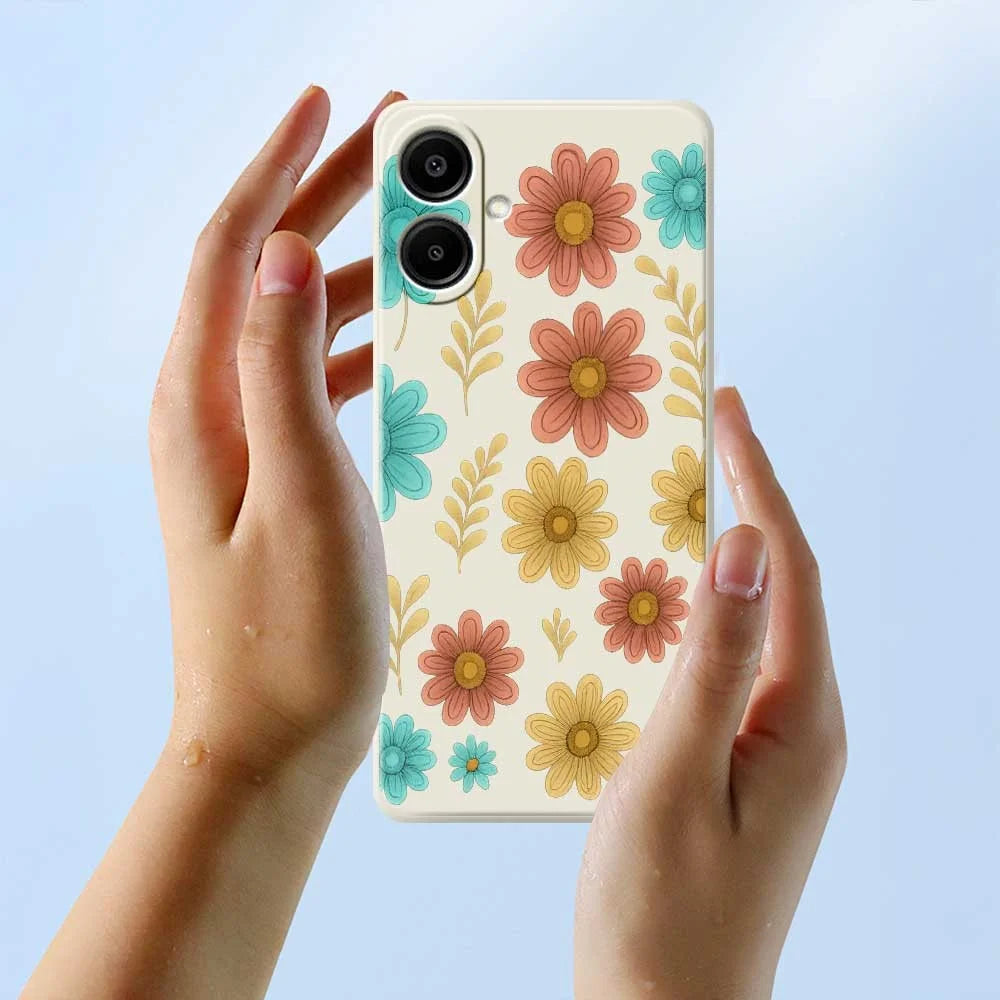 For Samsung Galaxy A08 5G / A08 4G / A07 5G / A07 4G Case Red Yellow Blue Flowers Pattern Printing Straight Edge TPU Phone Back Cover - Beige - 6