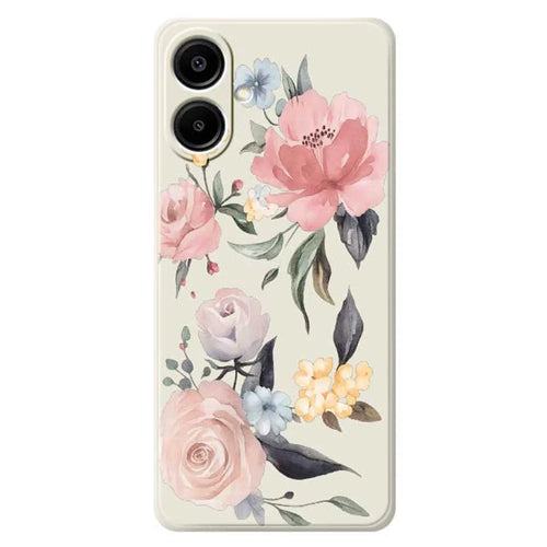 For Samsung Galaxy A08 5G / A08 4G / A07 5G / A07 4G Case Big Flowers Pattern Printing Straight Edge TPU Phone Back Cover - Beige - 1