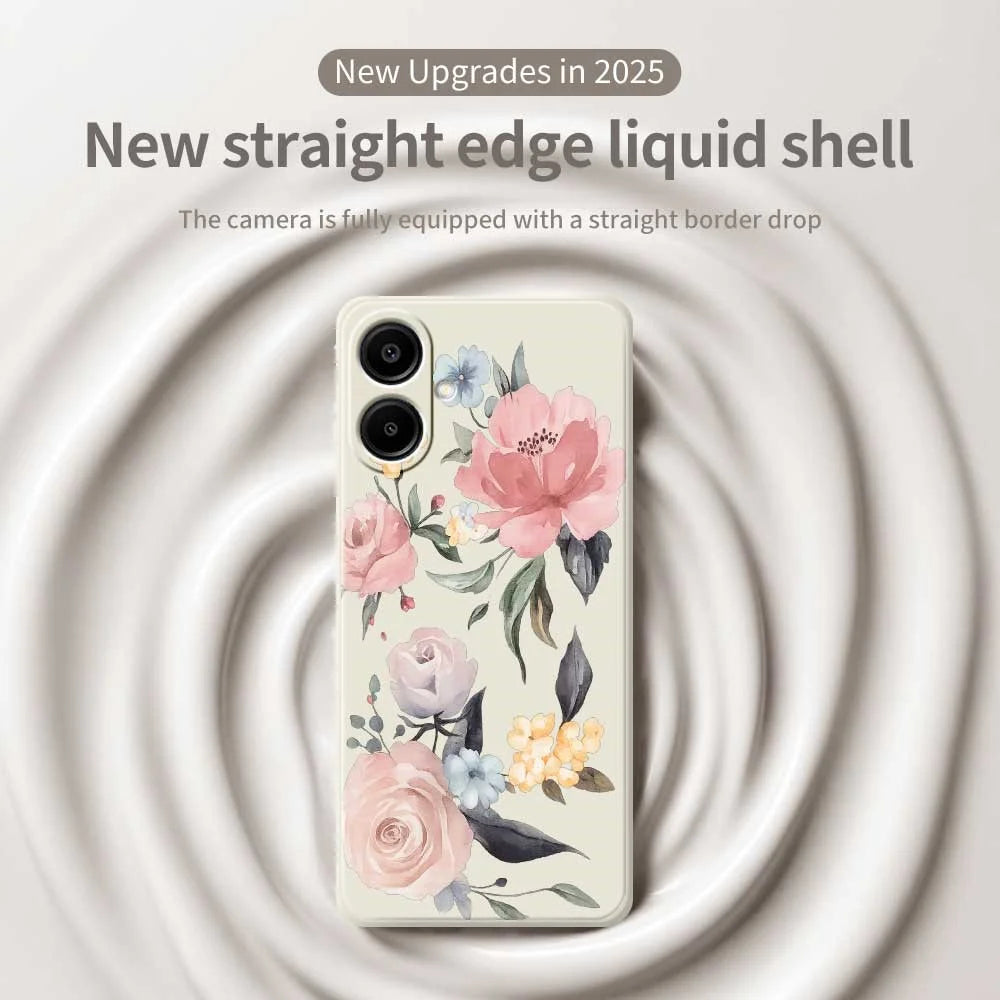 For Samsung Galaxy A08 5G / A08 4G / A07 5G / A07 4G Case Big Flowers Pattern Printing Straight Edge TPU Phone Back Cover - Beige - 3