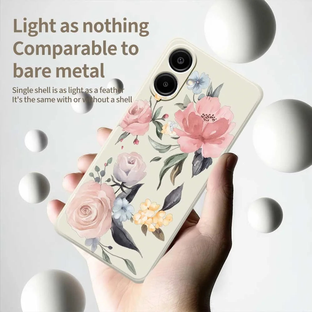 For Samsung Galaxy A08 5G / A08 4G / A07 5G / A07 4G Case Big Flowers Pattern Printing Straight Edge TPU Phone Back Cover - Beige - 4