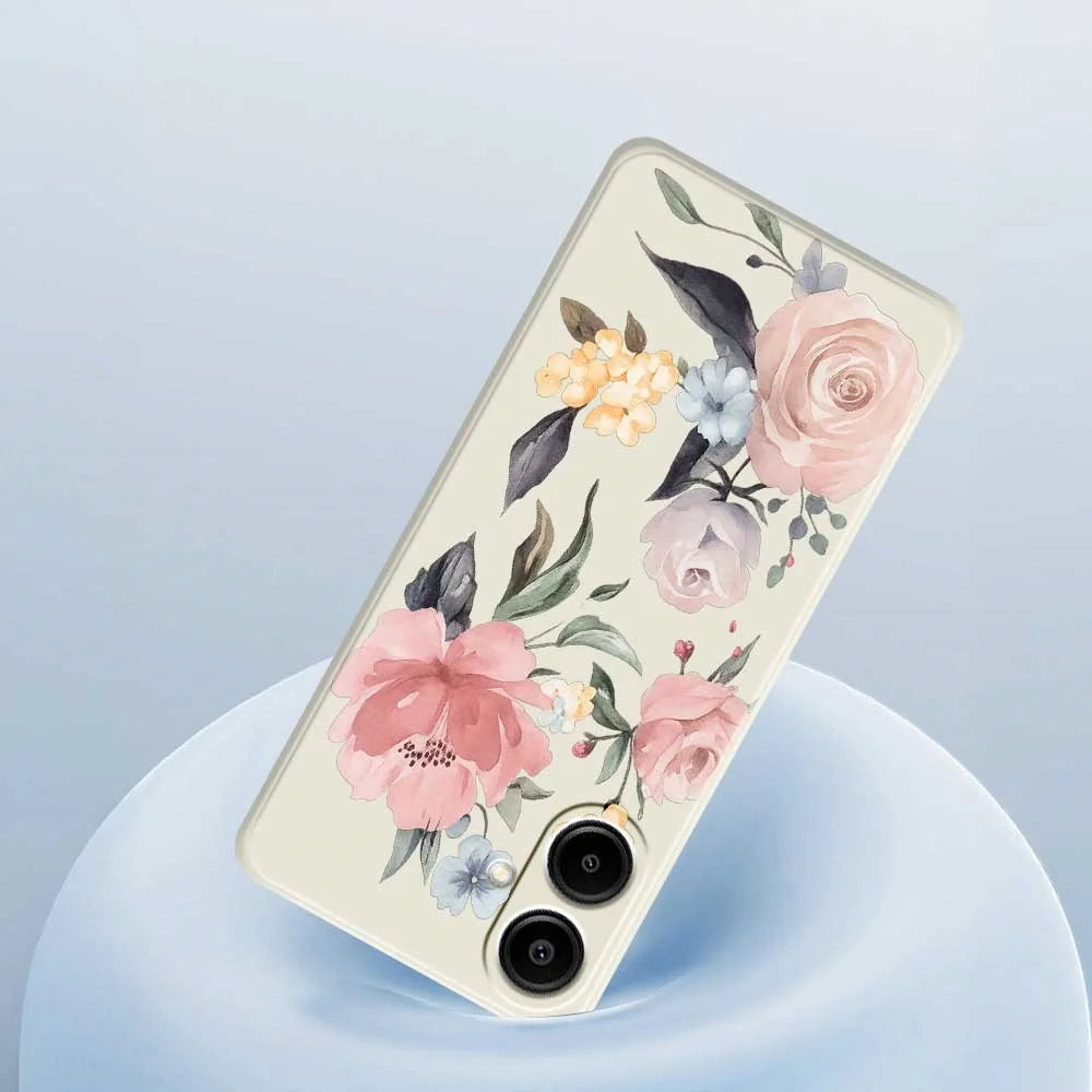 For Samsung Galaxy A08 5G / A08 4G / A07 5G / A07 4G Case Big Flowers Pattern Printing Straight Edge TPU Phone Back Cover - Beige - 5