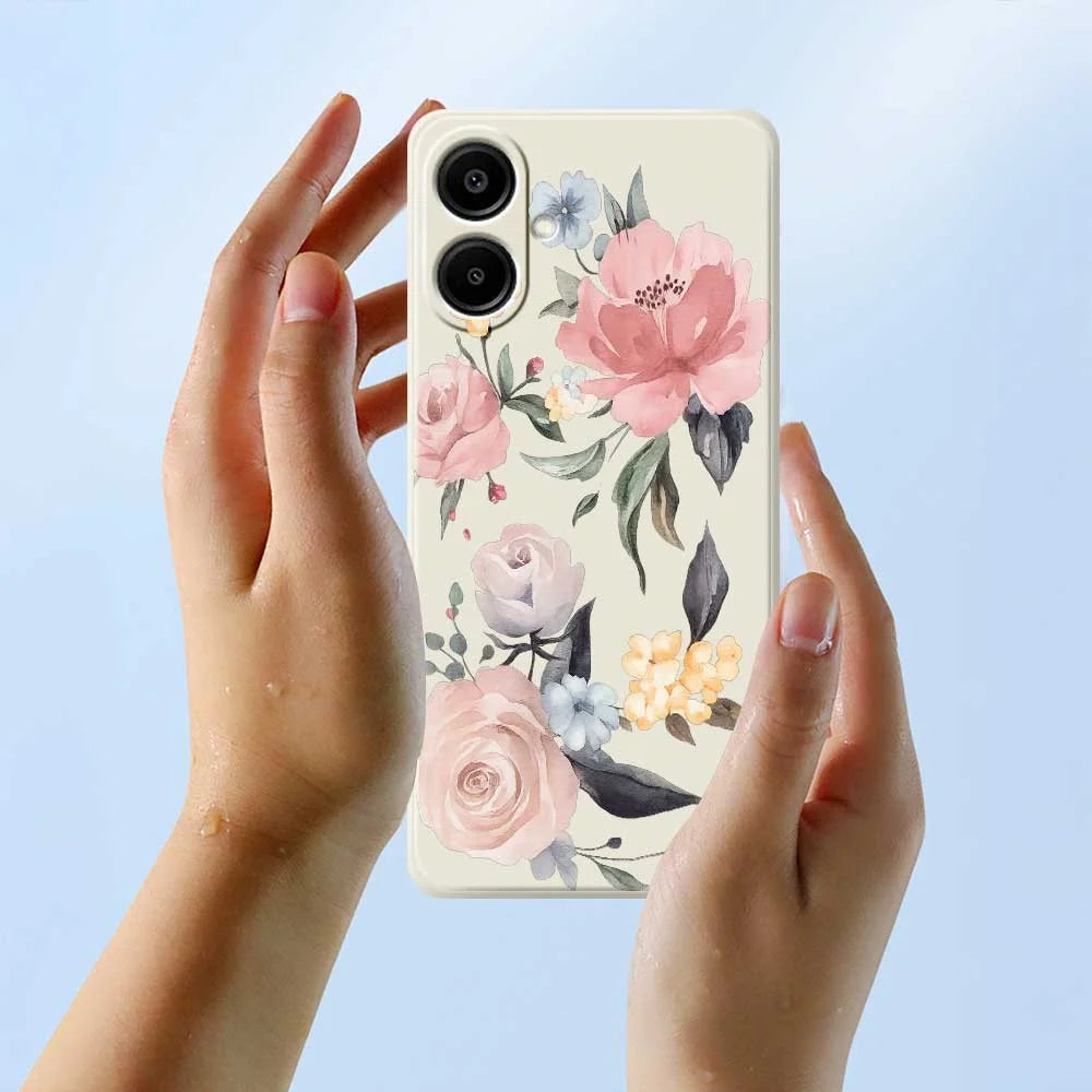 For Samsung Galaxy A08 5G / A08 4G / A07 5G / A07 4G Case Big Flowers Pattern Printing Straight Edge TPU Phone Back Cover - Beige - 6