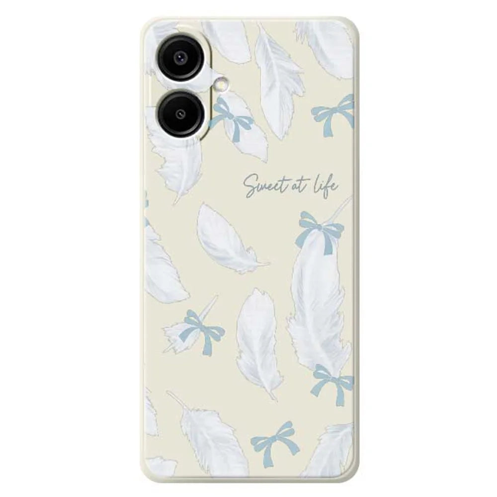 For Samsung Galaxy A08 5G / A08 4G / A07 5G / A07 4G Case White Feathers Pattern Printing Straight Edge TPU Phone Back Cover - Beige - 1