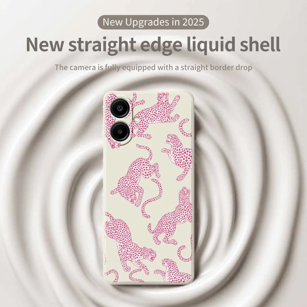 For Samsung Galaxy A08 5G / A08 4G / A07 5G / A07 4G Case Leopards Pattern Printing Straight Edge TPU Phone Back Cover - Beige - 3