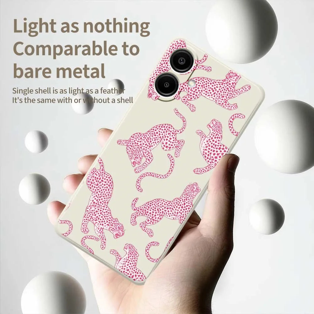 For Samsung Galaxy A08 5G / A08 4G / A07 5G / A07 4G Case Leopards Pattern Printing Straight Edge TPU Phone Back Cover - Beige - 4
