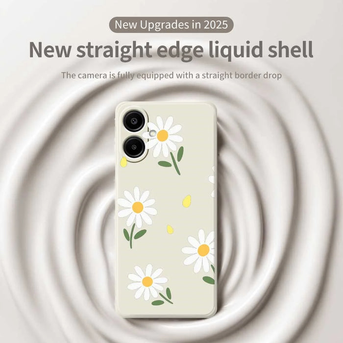 For Samsung Galaxy A08 5G / A08 4G / A07 5G / A07 4G Case Daisy Pattern Printing Straight Edge TPU Phone Back Cover - Beige - 3