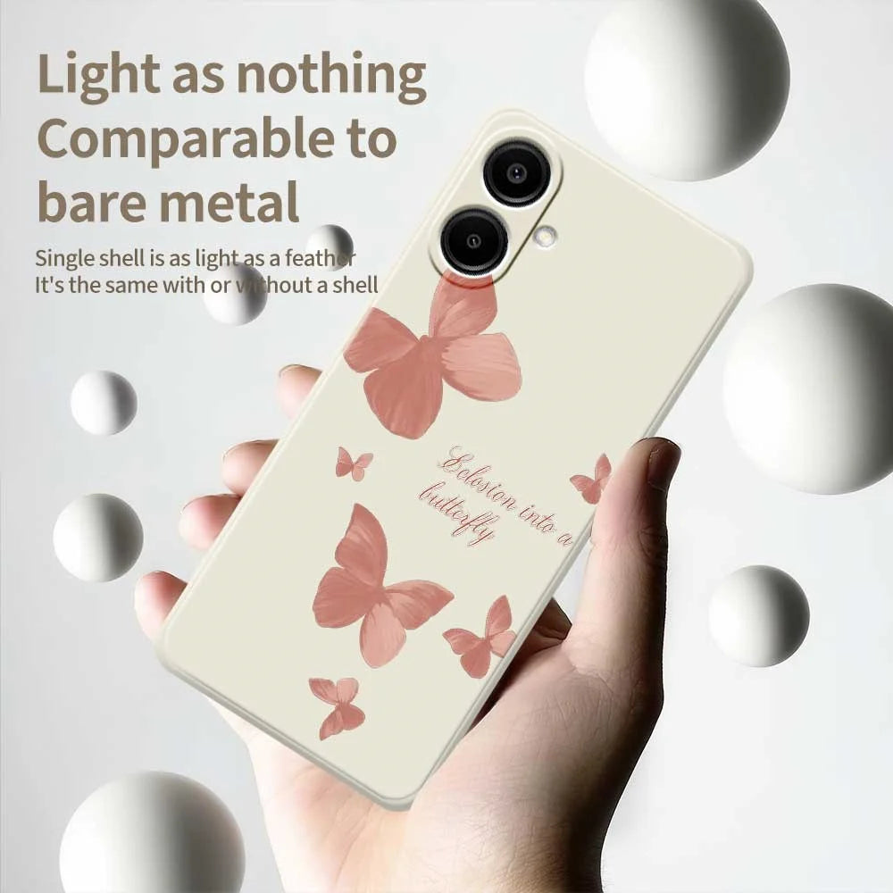 For Samsung Galaxy A08 5G / A08 4G / A07 5G / A07 4G Case Many Butterflies Pattern Printing Straight Edge TPU Phone Back Cover - Beige - 4