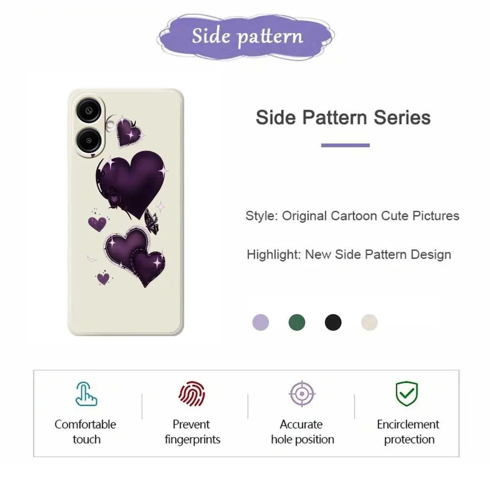 For Samsung Galaxy A08 5G / A08 4G / A07 5G / A07 4G Case Purple Love Pattern Printing Straight Edge TPU Phone Back Cover - Beige - 2