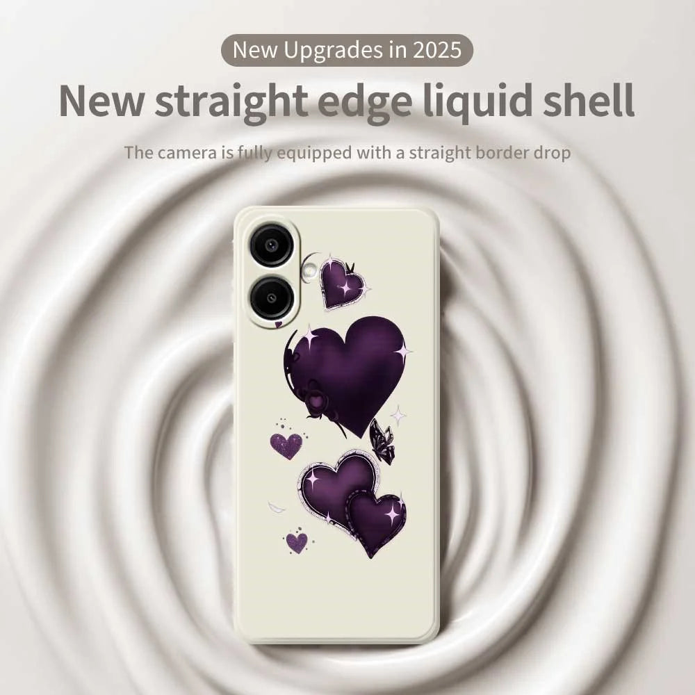 For Samsung Galaxy A08 5G / A08 4G / A07 5G / A07 4G Case Purple Love Pattern Printing Straight Edge TPU Phone Back Cover - Beige - 3
