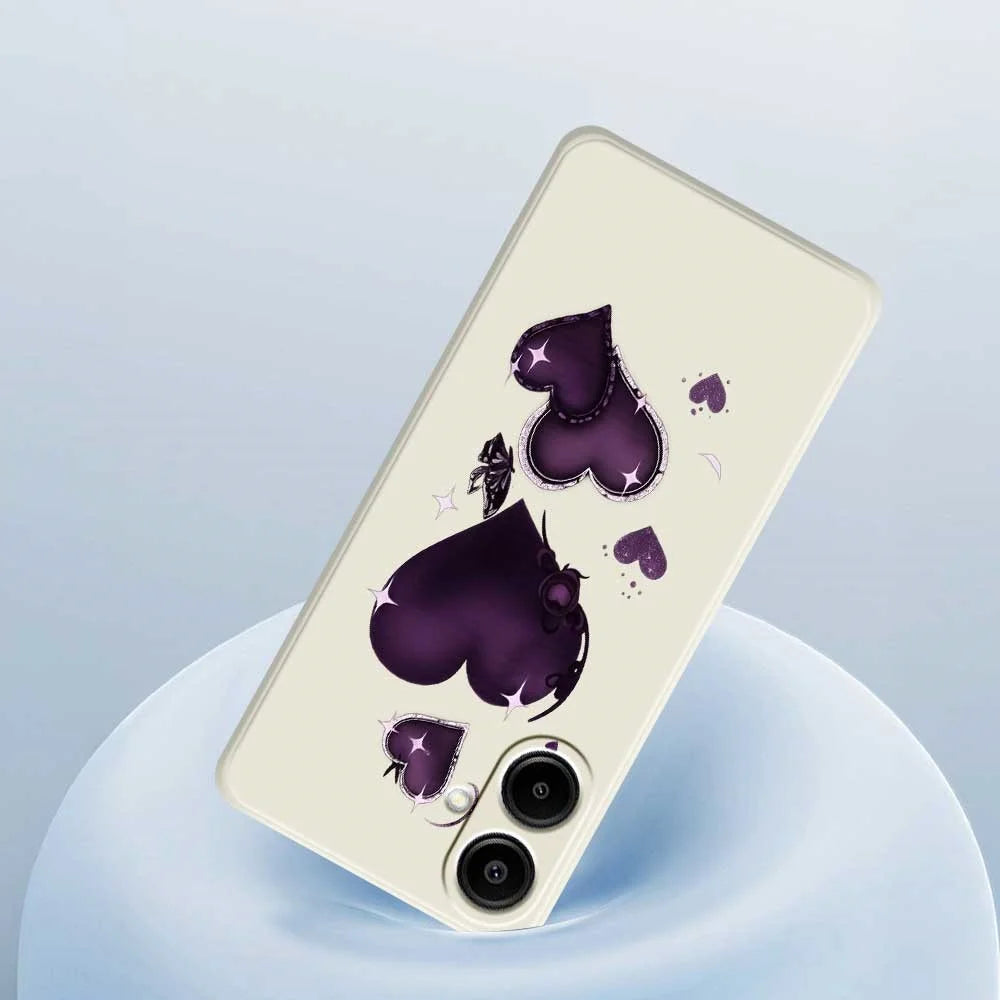 For Samsung Galaxy A08 5G / A08 4G / A07 5G / A07 4G Case Purple Love Pattern Printing Straight Edge TPU Phone Back Cover - Beige - 5