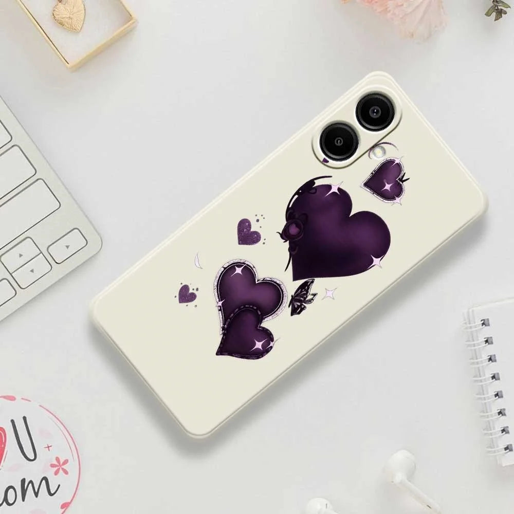 For Samsung Galaxy A08 5G / A08 4G / A07 5G / A07 4G Case Purple Love Pattern Printing Straight Edge TPU Phone Back Cover - Beige - 7