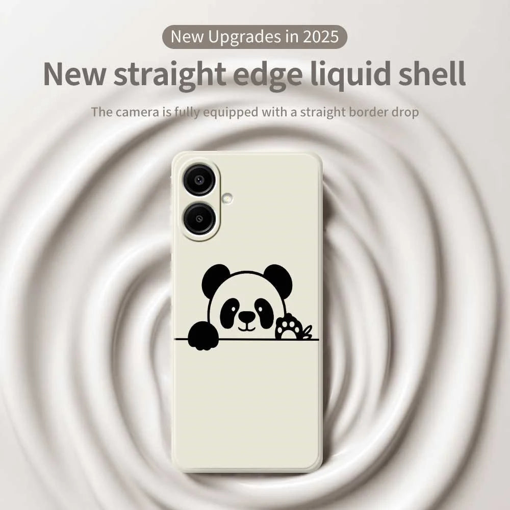 For Samsung Galaxy A08 5G / A08 4G / A07 5G / A07 4G Case Panda Head Pattern Printing Straight Edge TPU Phone Back Cover - Beige - 3