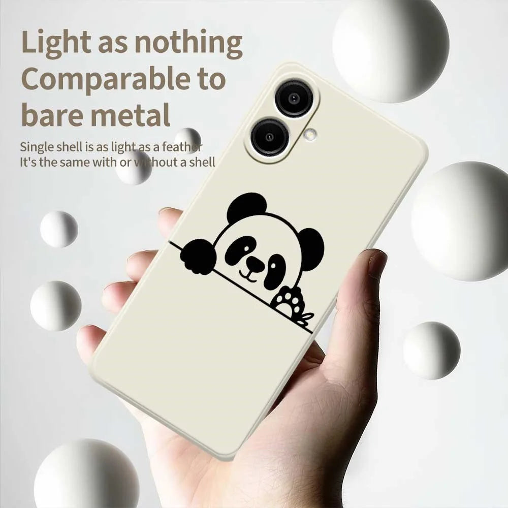 For Samsung Galaxy A08 5G / A08 4G / A07 5G / A07 4G Case Panda Head Pattern Printing Straight Edge TPU Phone Back Cover - Beige - 4