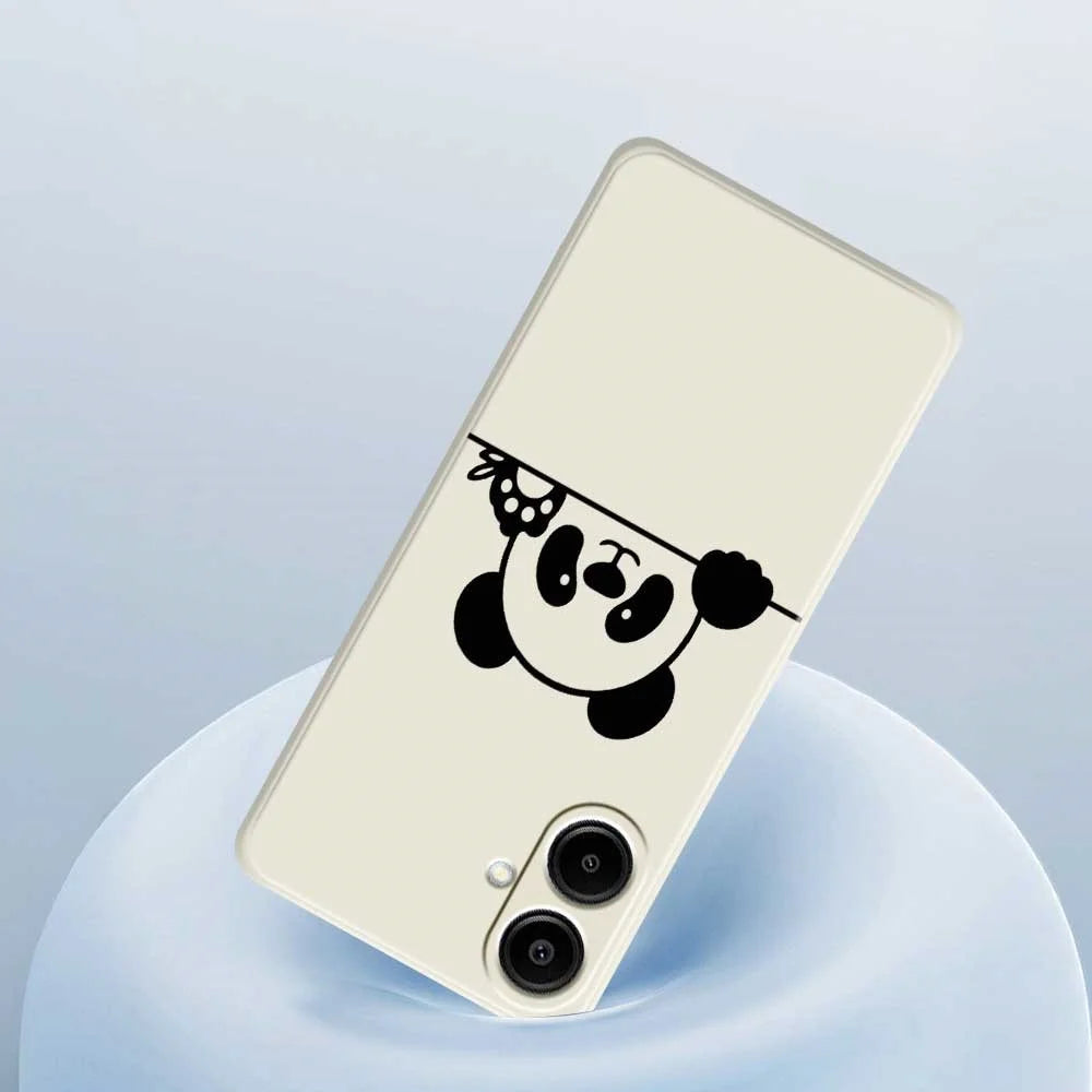 For Samsung Galaxy A08 5G / A08 4G / A07 5G / A07 4G Case Panda Head Pattern Printing Straight Edge TPU Phone Back Cover - Beige - 5