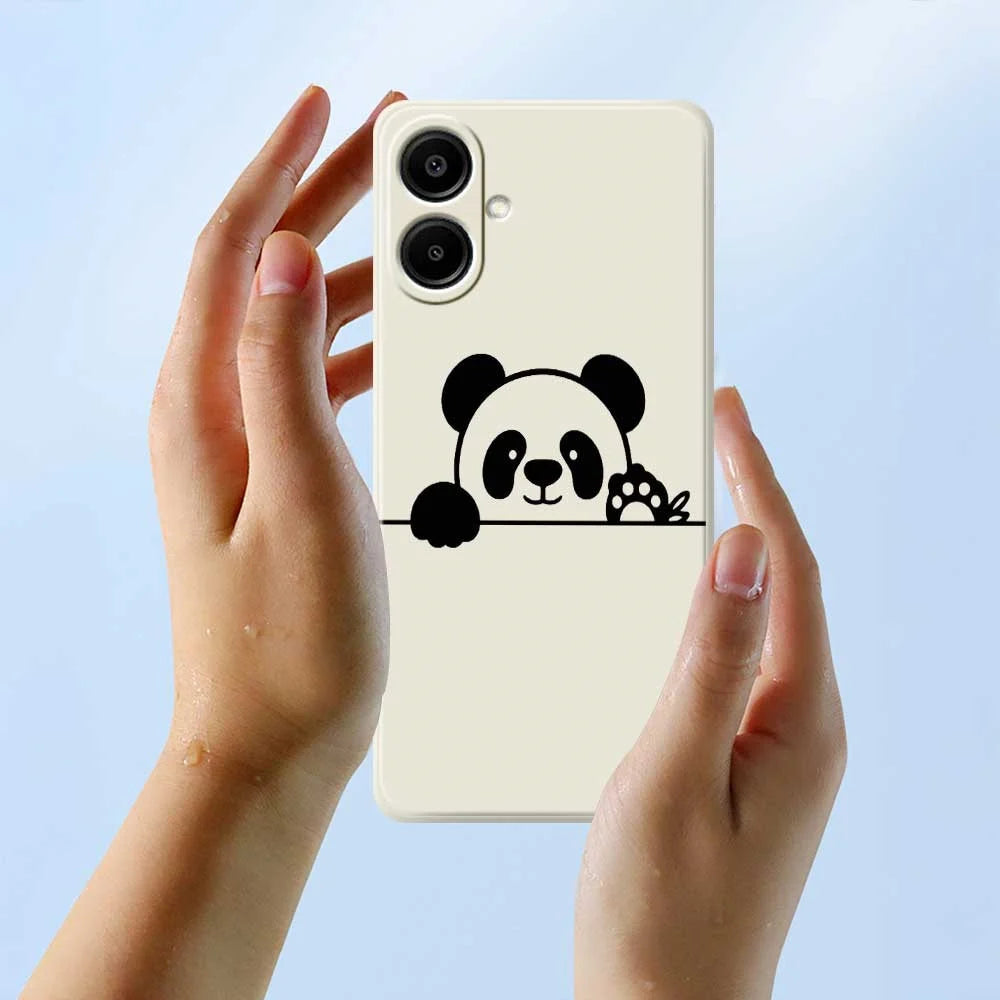 For Samsung Galaxy A08 5G / A08 4G / A07 5G / A07 4G Case Panda Head Pattern Printing Straight Edge TPU Phone Back Cover - Beige - 6