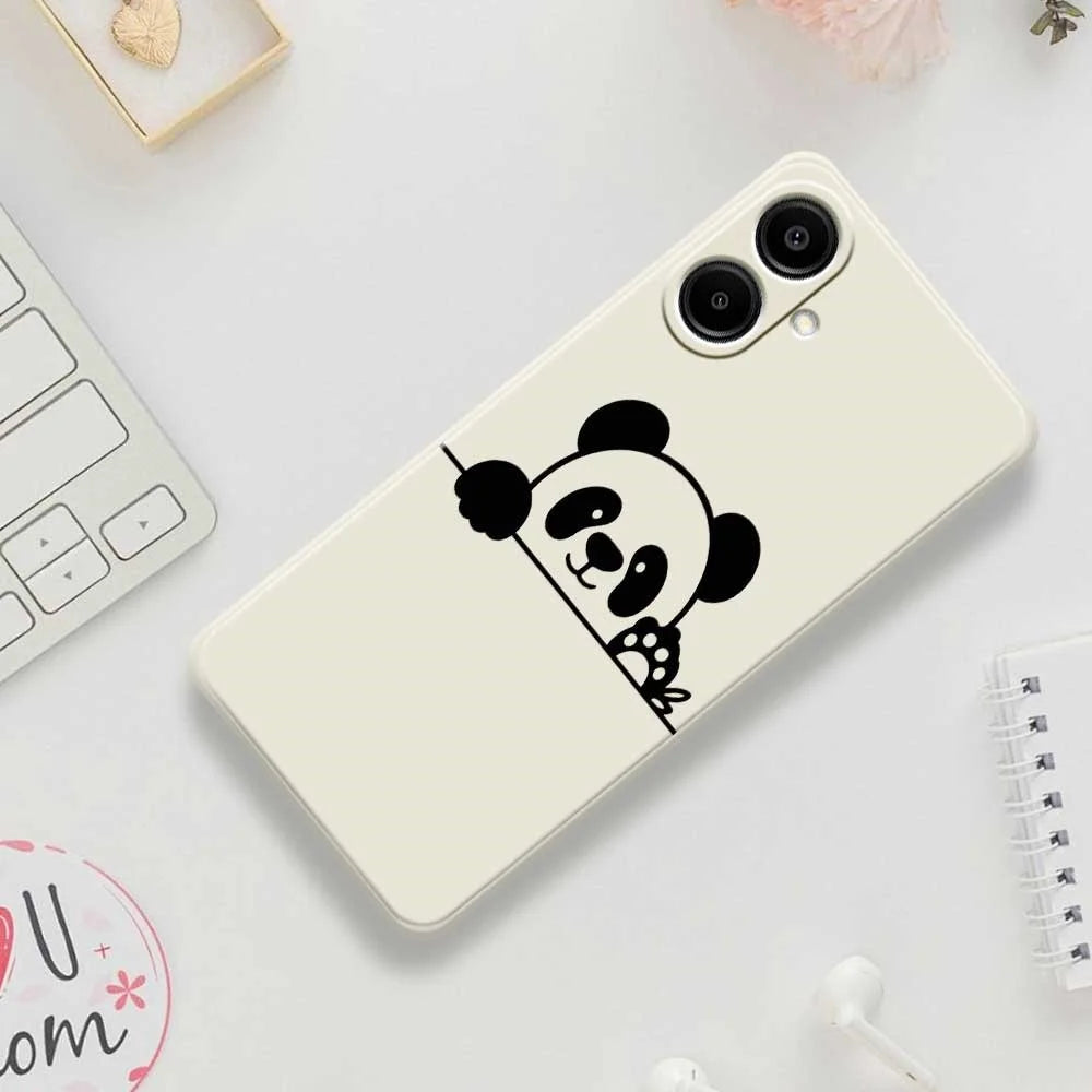 For Samsung Galaxy A08 5G / A08 4G / A07 5G / A07 4G Case Panda Head Pattern Printing Straight Edge TPU Phone Back Cover - Beige - 7