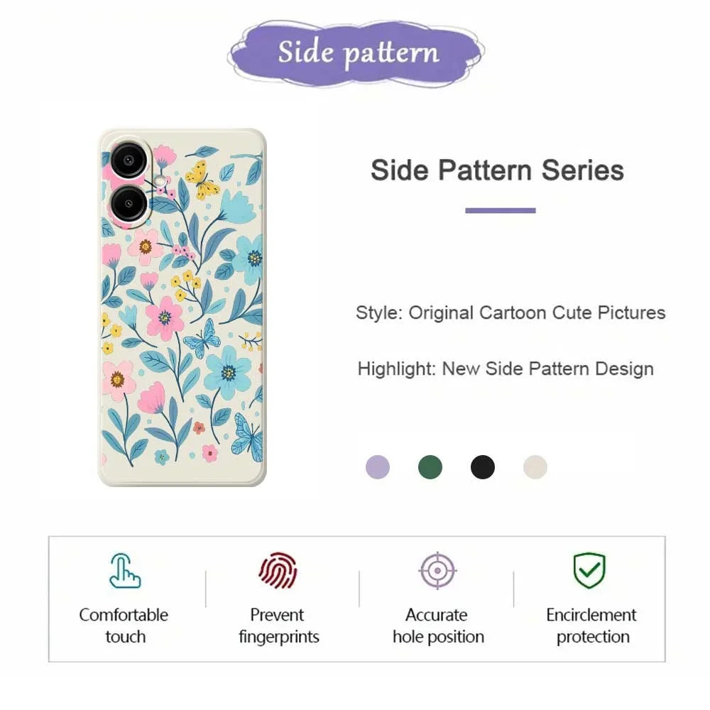 For Samsung Galaxy A08 5G / A08 4G / A07 5G / A07 4G Case Blue Pink Flowers Pattern Printing Straight Edge TPU Phone Back Cover - Beige - 2