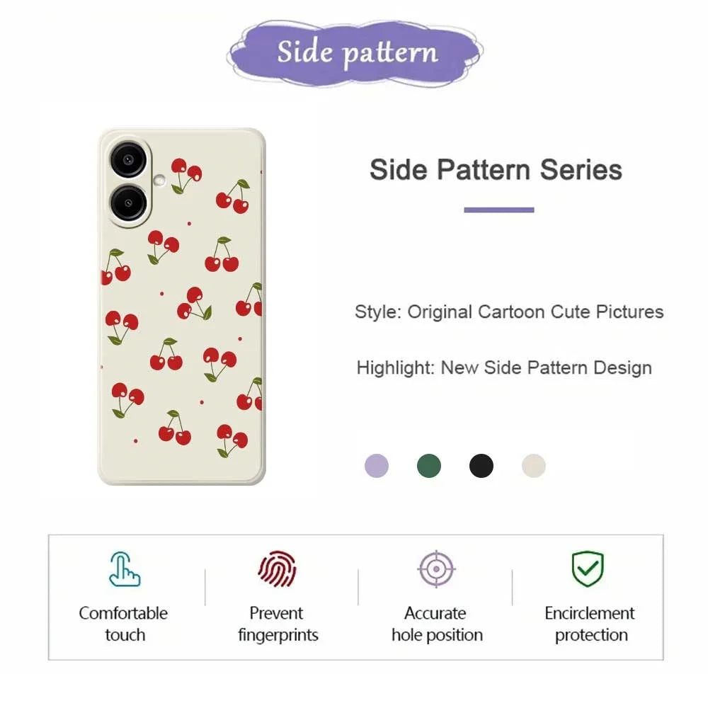 For Samsung Galaxy A08 5G / A08 4G / A07 5G / A07 4G Case Cherry Pattern Printing Straight Edge TPU Phone Back Cover - Beige - 2