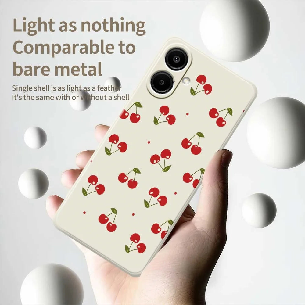 For Samsung Galaxy A08 5G / A08 4G / A07 5G / A07 4G Case Cherry Pattern Printing Straight Edge TPU Phone Back Cover - Beige - 4