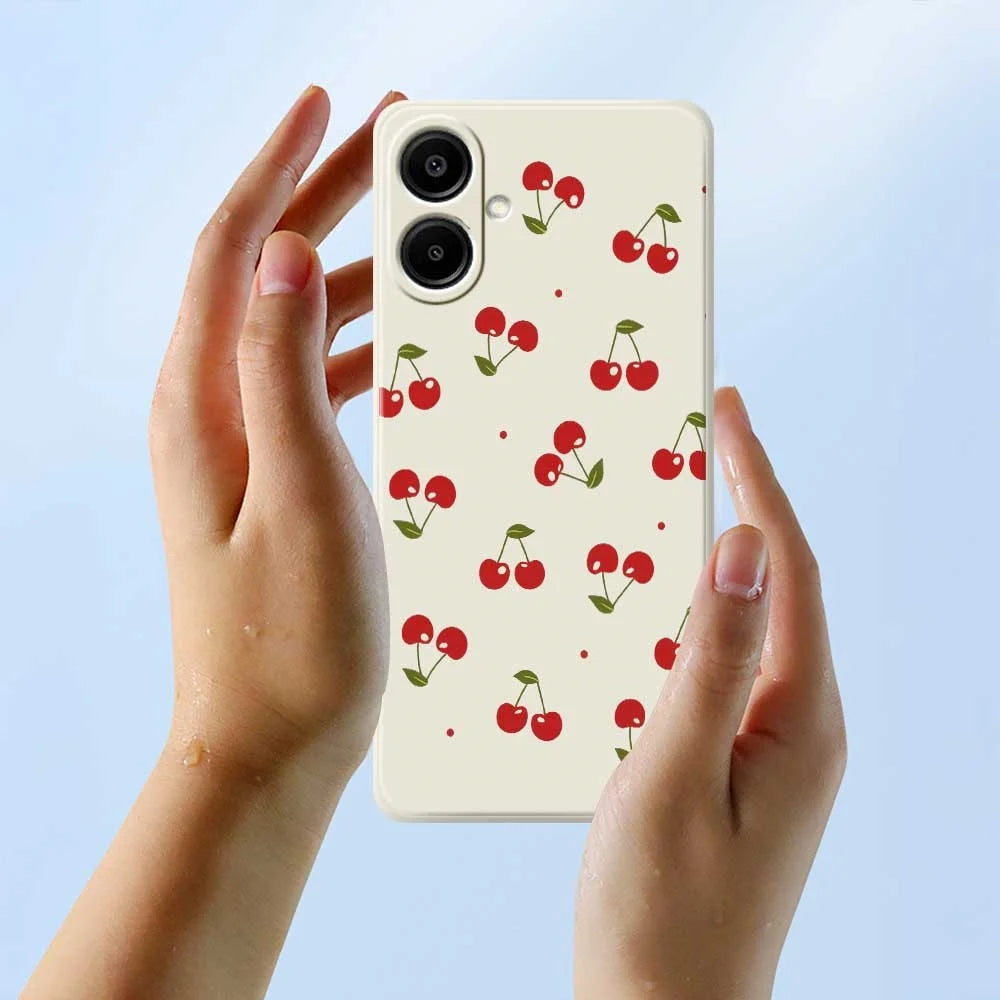 For Samsung Galaxy A08 5G / A08 4G / A07 5G / A07 4G Case Cherry Pattern Printing Straight Edge TPU Phone Back Cover - Beige - 6
