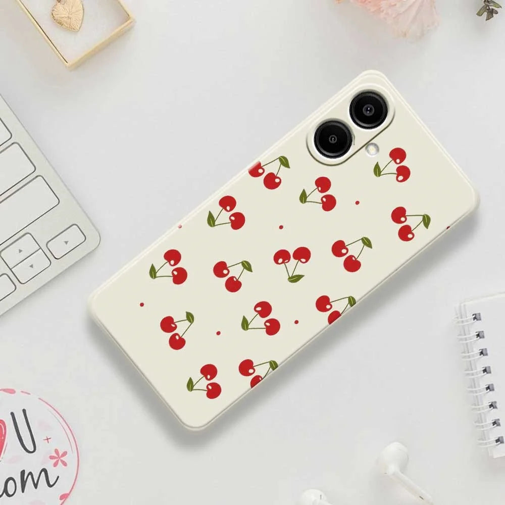 For Samsung Galaxy A08 5G / A08 4G / A07 5G / A07 4G Case Cherry Pattern Printing Straight Edge TPU Phone Back Cover - Beige - 7