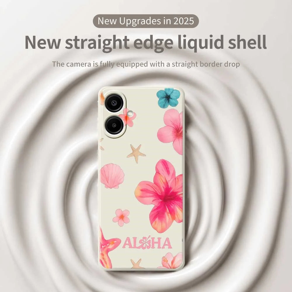 For Samsung Galaxy A08 5G / A08 4G / A07 5G / A07 4G Case Shell Flower Pattern Printing Straight Edge TPU Phone Back Cover - Beige - 3