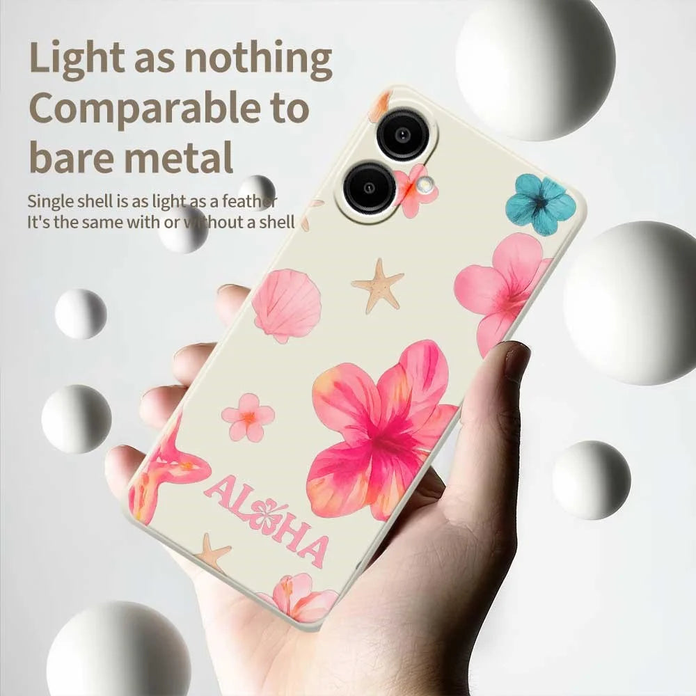 For Samsung Galaxy A08 5G / A08 4G / A07 5G / A07 4G Case Shell Flower Pattern Printing Straight Edge TPU Phone Back Cover - Beige - 4