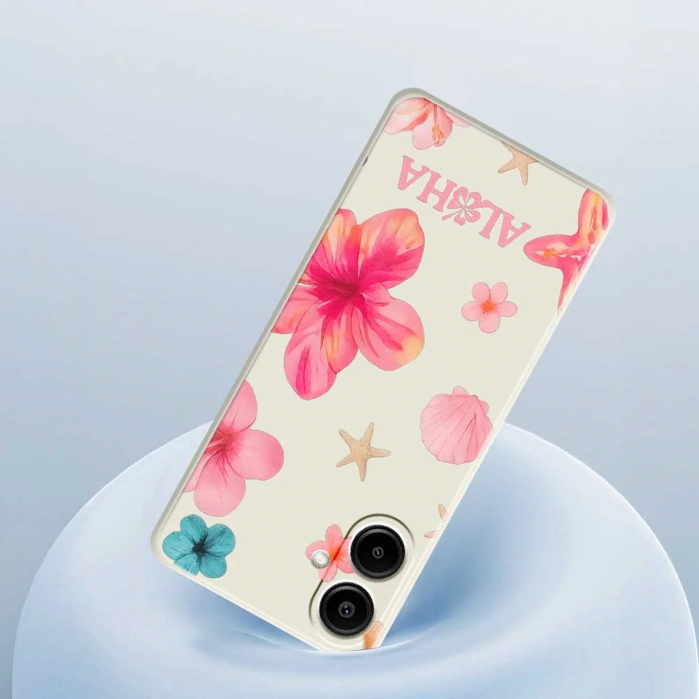 For Samsung Galaxy A08 5G / A08 4G / A07 5G / A07 4G Case Shell Flower Pattern Printing Straight Edge TPU Phone Back Cover - Beige - 5