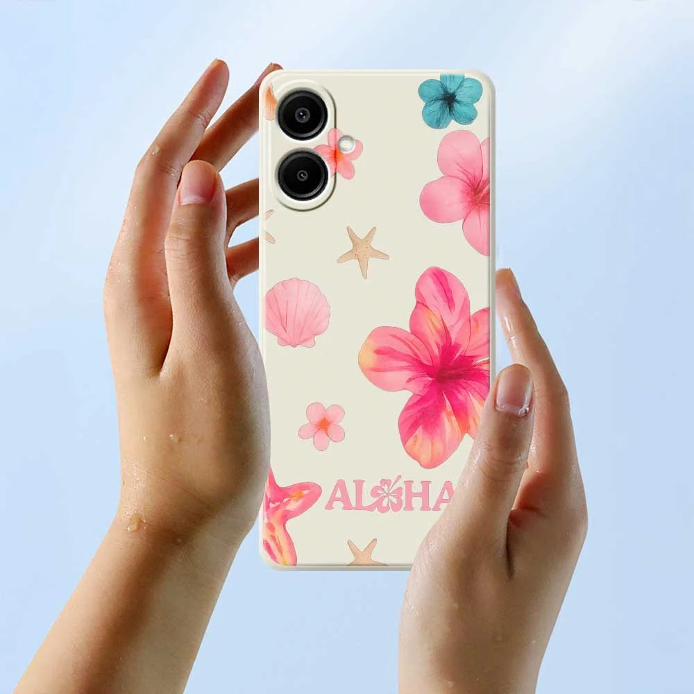 For Samsung Galaxy A08 5G / A08 4G / A07 5G / A07 4G Case Shell Flower Pattern Printing Straight Edge TPU Phone Back Cover - Beige - 6