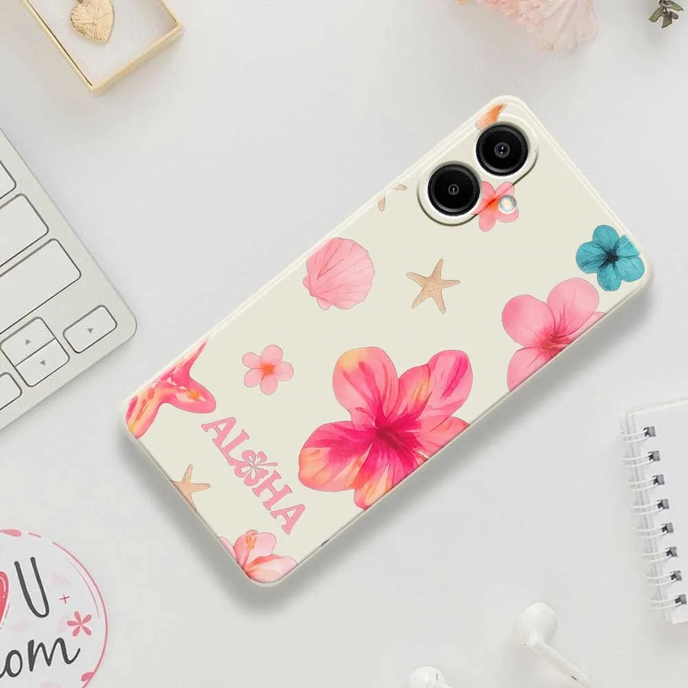 For Samsung Galaxy A08 5G / A08 4G / A07 5G / A07 4G Case Shell Flower Pattern Printing Straight Edge TPU Phone Back Cover - Beige - 7