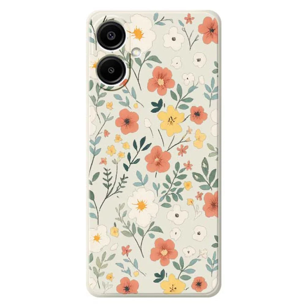 For Samsung Galaxy A08 5G / A08 4G / A07 5G / A07 4G Case Flower Garden Pattern Printing Straight Edge TPU Phone Back Cover - Beige - 1