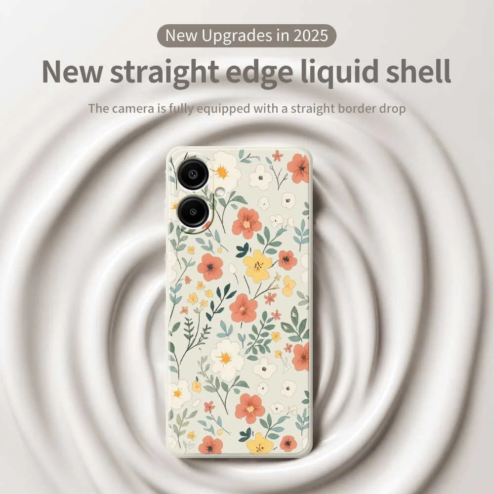 For Samsung Galaxy A08 5G / A08 4G / A07 5G / A07 4G Case Flower Garden Pattern Printing Straight Edge TPU Phone Back Cover - Beige - 3