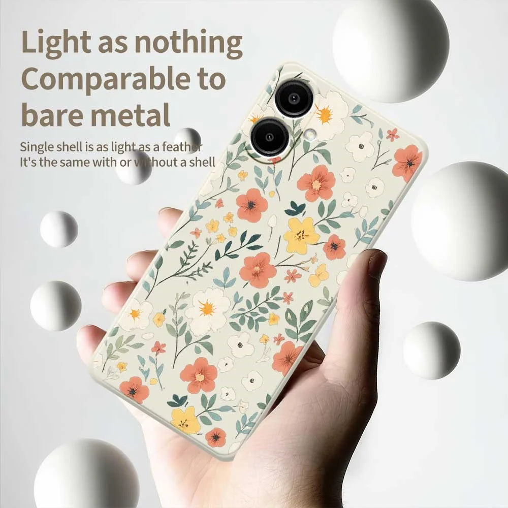For Samsung Galaxy A08 5G / A08 4G / A07 5G / A07 4G Case Flower Garden Pattern Printing Straight Edge TPU Phone Back Cover - Beige - 4