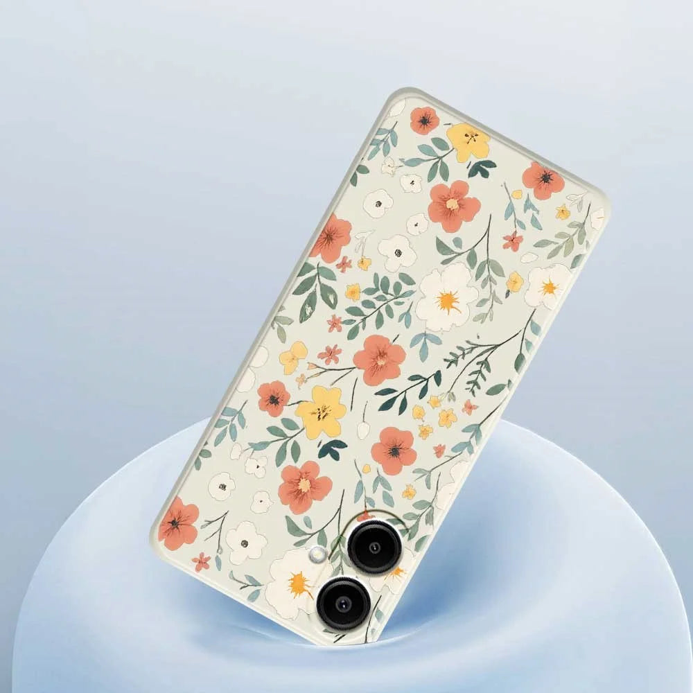 For Samsung Galaxy A08 5G / A08 4G / A07 5G / A07 4G Case Flower Garden Pattern Printing Straight Edge TPU Phone Back Cover - Beige - 5