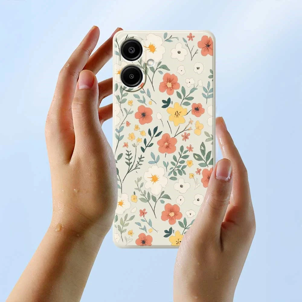 For Samsung Galaxy A08 5G / A08 4G / A07 5G / A07 4G Case Flower Garden Pattern Printing Straight Edge TPU Phone Back Cover - Beige - 6
